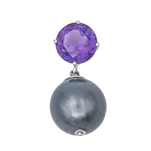 Pendentif Pendentif en or blanc 18 carats avec perle de Tahiti et améthyste 58 Facettes 578317CD