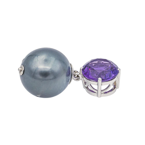 Pendentif Pendentif en or blanc 18 carats avec perle de Tahiti et améthyste 58 Facettes 578317CD