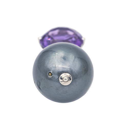 Pendentif Pendentif en or blanc 18 carats avec perle de Tahiti et améthyste 58 Facettes 578317CD