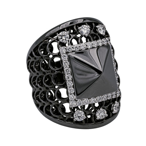 Bague 53 Bague en or noir 18 carats pavée de diamants 0,94 ct 58 Facettes 578649RV