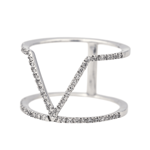 Bague 53 Bague graphique en or blanc 18 carats et diamants 58 Facettes 578818RV