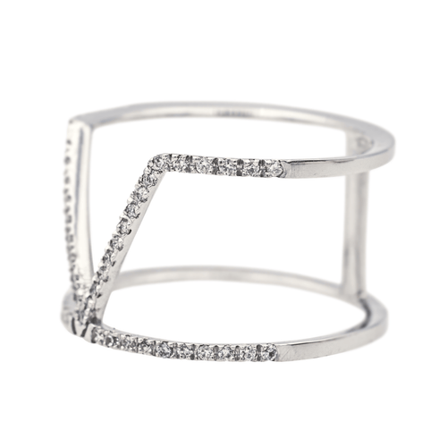 Bague 53 Bague graphique en or blanc 18 carats et diamants 58 Facettes 578818RV
