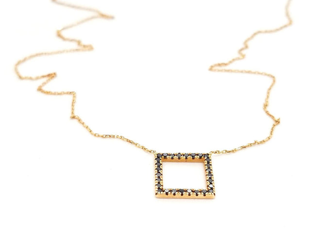 Collier Collier motif carré en or rose 18 carats et diamants noirs 58 Facettes 579210RV