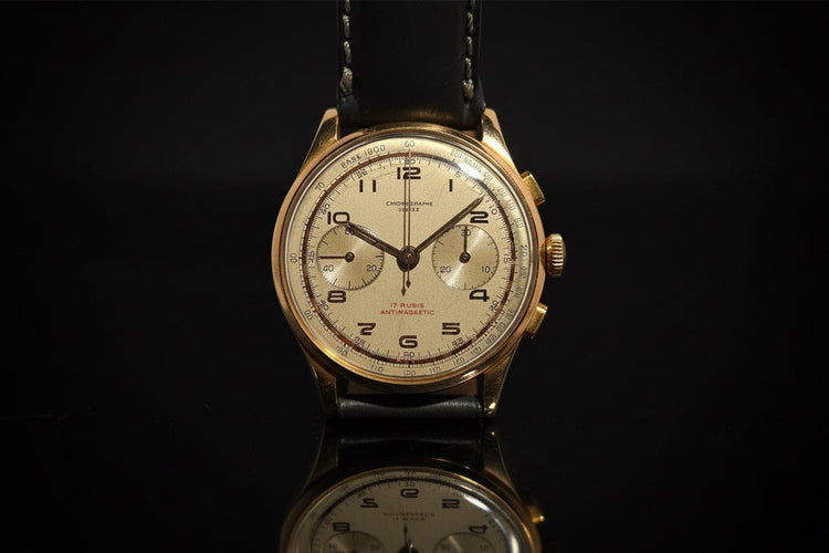 Montre Chronographe suisse - Montre en or jaune 18K, cadran blanc 38 mm 58 Facettes