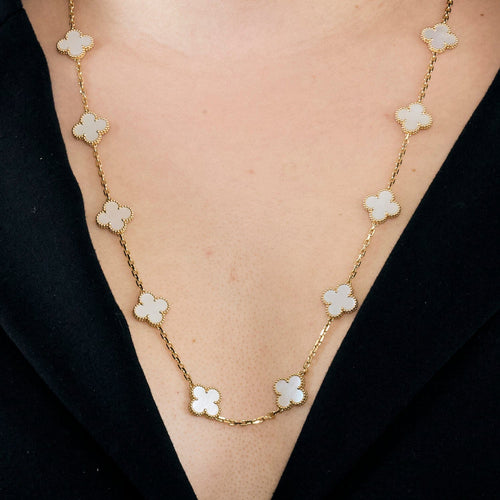 Collier VAN CLEEF & ARPELS - Vintage Alhambra - Sautoir Or Jaune et Nacre Blanche 20 Motifs 58 Facettes DV0830-12