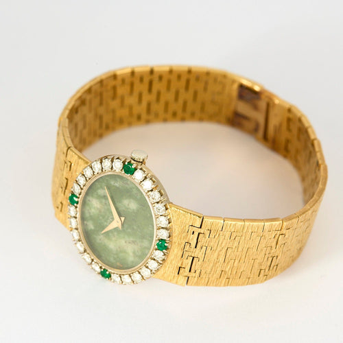 PIAGET - Extraplate Joaillerie - Montre de dame Or Jaune, Jadeite, Diamants, Emeraudes 58 Facettes