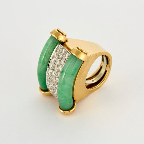 DAVID WEBB - Bague cocktail Or Jaune Jade et Diamants 58 Facettes