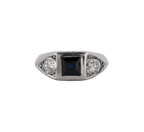 Bague 54 Bague vintage sertie d’un saphir en or blanc 18 carats et diamants 58 Facettes BO/230003/
