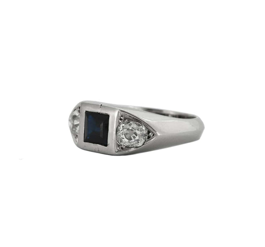 Bague 54 Bague vintage sertie d’un saphir en or blanc 18 carats et diamants 58 Facettes BO/230003/