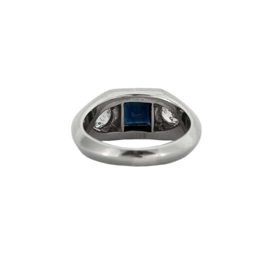 Bague 54 Bague vintage sertie d’un saphir en or blanc 18 carats et diamants 58 Facettes BO/230003/