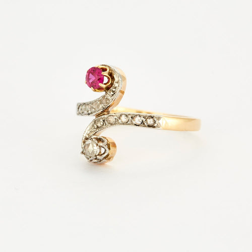 Bague 52.5 Bague - "Toi & Moi" rubis de synthèse et diamants 58 Facettes DV0608-8