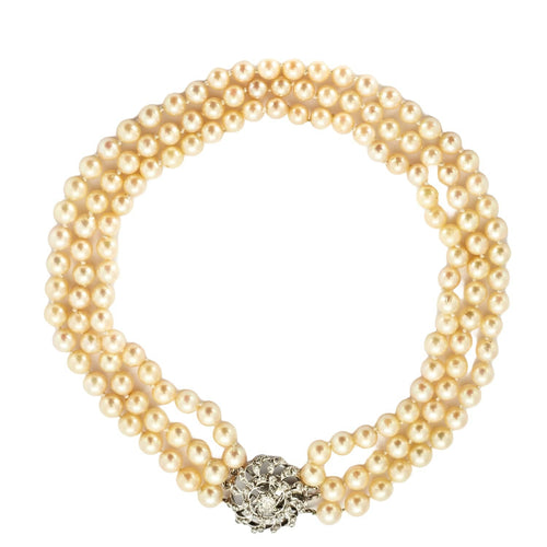 Collier Collier ras-de-cou trois rangs de perles en or gris et diamants 58 Facettes BO/230036 STA