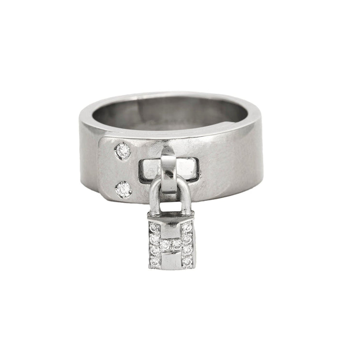 Bague 49 HERMES - KELLY - Bague or gris, cadenas habillé de petits diamants 58 Facettes DV0503-1