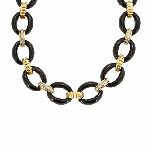 Collier Collier vintage en or jaune 18k, onyx et diamants 58 Facettes BO/230055