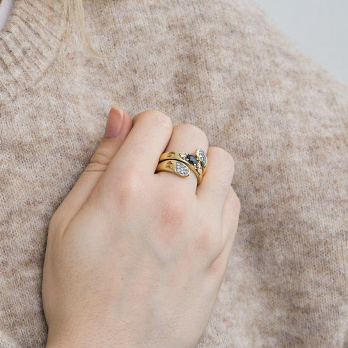 Bague 59 Bague Spirale en or jaune 18 carats et diamants, saphir 58 Facettes BO/240042