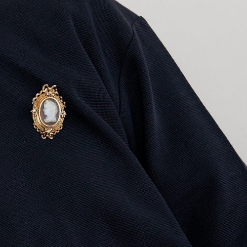 Pendentif Broche-pendentif camée sur agathe en or jaune et argent 58 Facettes BO/230041/