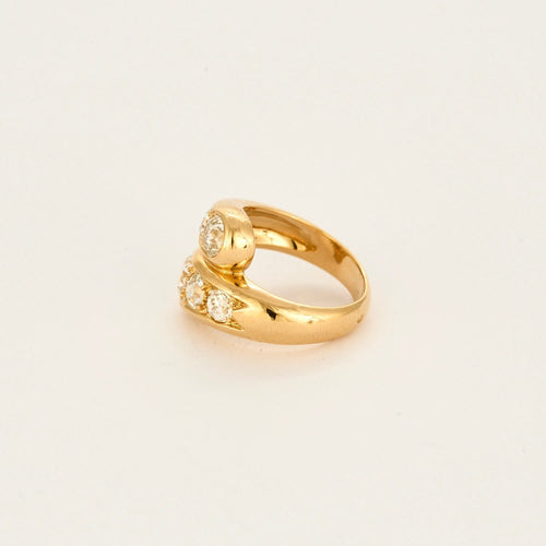 Bague 51 Bague croisée en or jaune 18 carats et diamants taille ancienne 58 Facettes