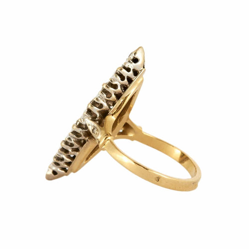 Bague 55 Bague Marquise vintage pavée en or jaune 18 carats et diamants 58 Facettes BO/230031