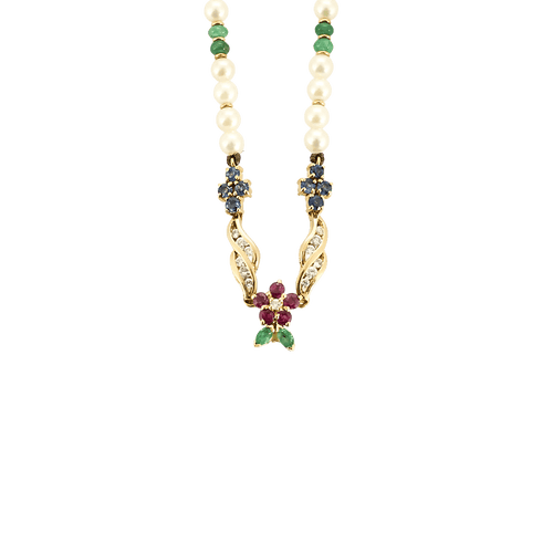 Collier Collier motif floral en or jaune et perles de culture, pierres précieuses 58 Facettes BO/250008