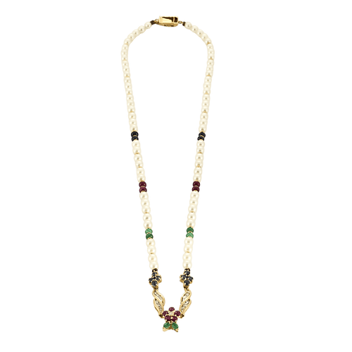 Collier Collier motif floral en or jaune et perles de culture, pierres précieuses 58 Facettes BO/250008