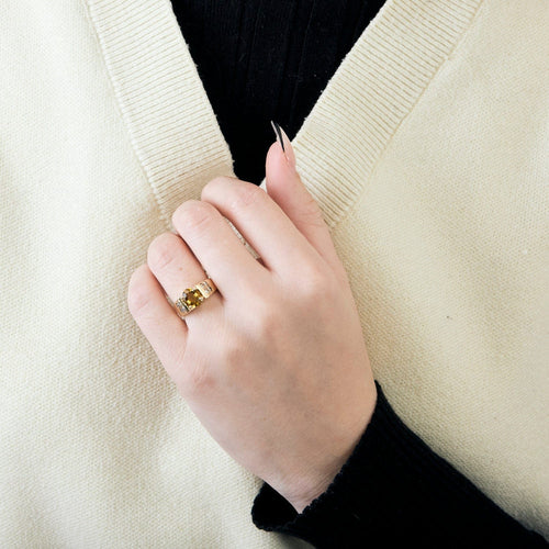 Bague 46 Bague citrine sertie griffes en or jaune et diamants 58 Facettes BO/240017/