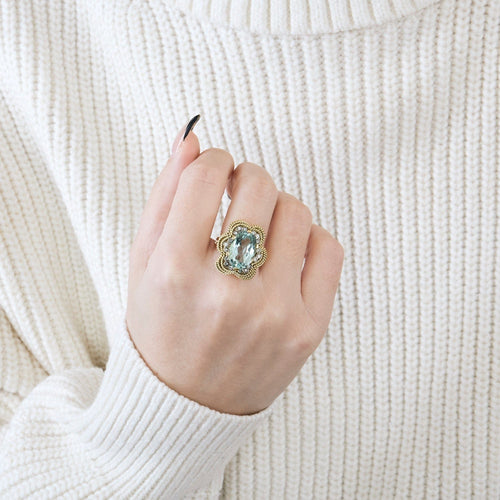 Bague 51 Bague motif floral en or jaune 18k, aigue-marine et diamants 58 Facettes BO/240027