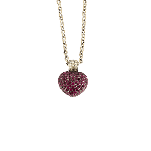 Collier Collier pendentif cœur en or blanc 18 carats, rubis et diamants 58 Facettes BO/250017//