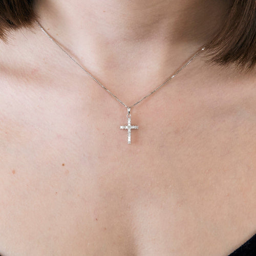 Collier Collier pendentif croix en or blanc 18k et diamants 58 Facettes BO/240006/