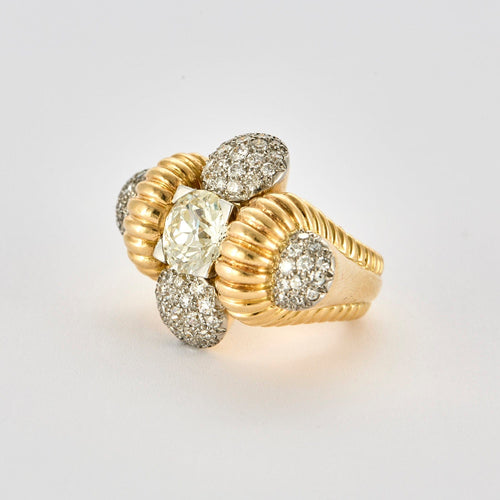ARNOLD OSTERTAG (Attribué à ) - Bague en or jaune, platine et diamants 58 Facettes