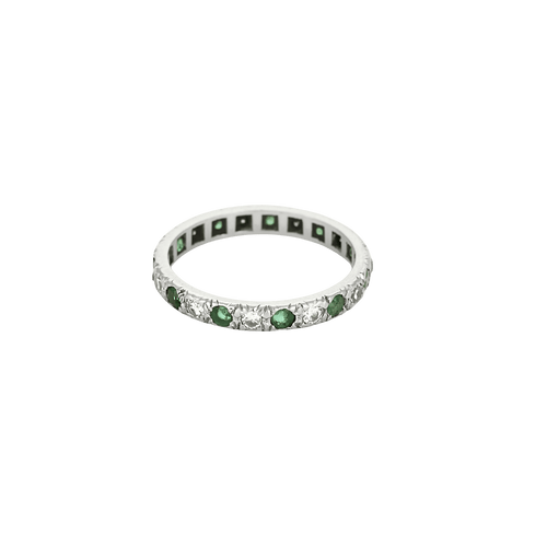 Bague 55 Bague alliance américaine en or blanc 18k et diamants, émeraudes 58 Facettes BO/250015/