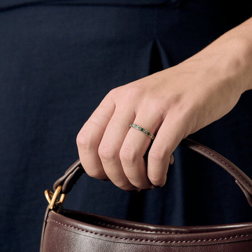 Bague 55 Bague alliance américaine en or blanc 18k et diamants, émeraudes 58 Facettes BO/250015/