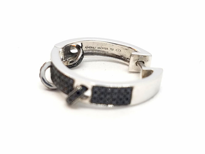 Boucles d'oreilles Asherali Knopfer - Boucle d’oreille créole en or blanc avec diamants noirs 58 Facettes 590021CN