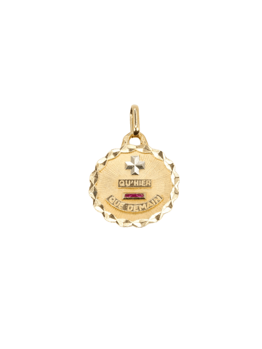 Pendentif AUGIS - Médaille amour ronde Plus qu’hier moins que demain or jaune rubis 58 Facettes J498