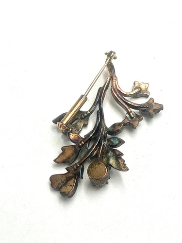 Broche Broche florale - Diamants taille rose en or et argent, Italie vers 1920 58 Facettes