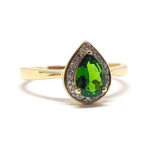 Bague 56 Bague diopside poire diamants or jaune 58 Facettes