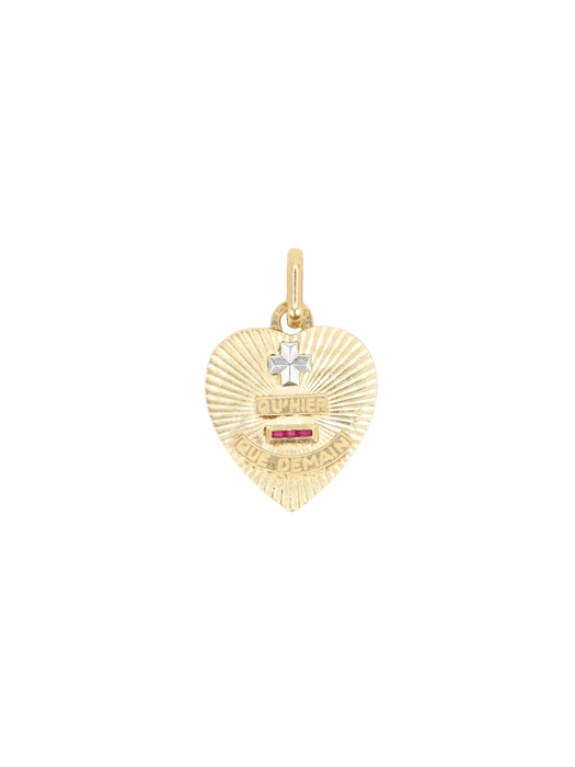 Pendentif AUGIS - Médaille amour coeur strié or jaune rubis 58 Facettes J624