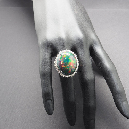 Bague 54 Bague opale et diamants en or jaune 18 carats 58 Facettes 4803