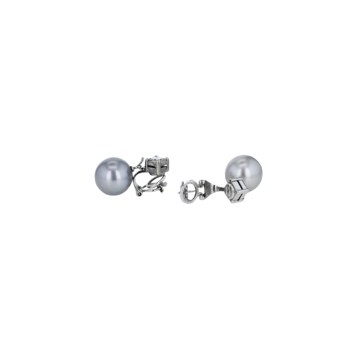 Boucles d'oreilles Paire de boucles d'oreilles diamants en or blanc avec deux perles Tahiti. 58 Facettes 001.41426