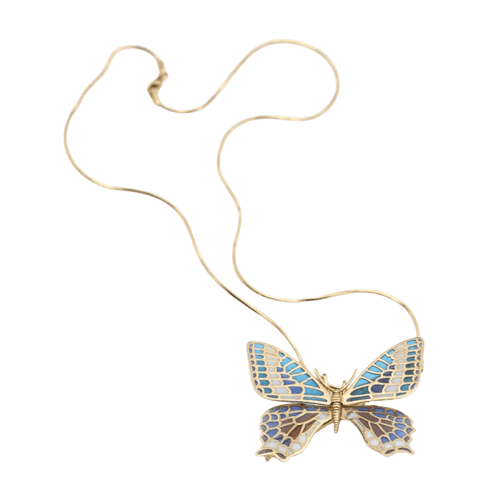 Collier Papillon en or et émail. Double fonction 58 Facettes N102948JC