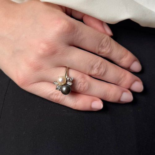 Bague 47 Bague toi et moi en or gris 18K avec perles de culture et diamants 58 Facettes REF2573-340