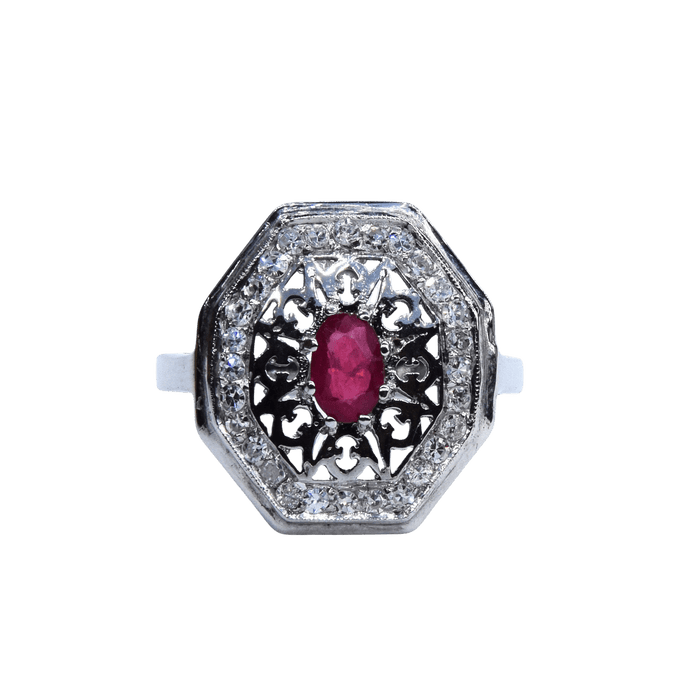 Bague Art Déco rubis diamant