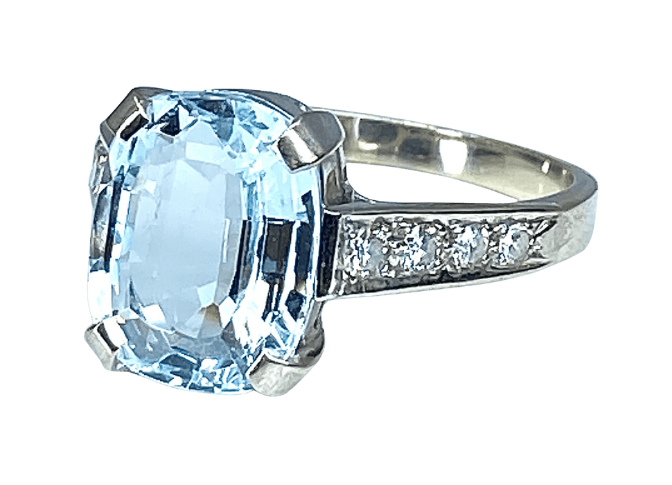 Bague 58 Bague or blanc aigue-marine et 8 diamants 58 Facettes AB376