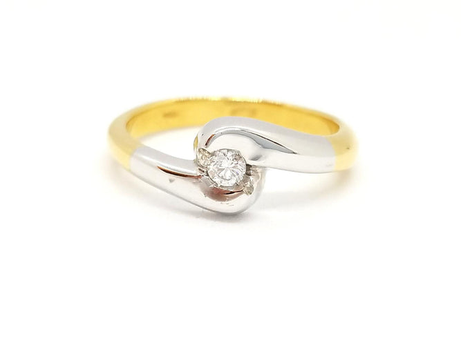 Bague 53 Bague solitaire bicolore en or jaune et or blanc 18 carats diamant 58 Facettes 730600CN