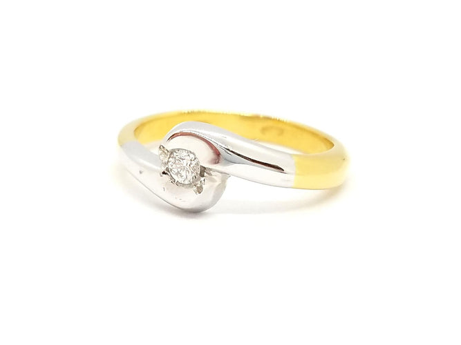 Bague 53 Bague solitaire bicolore en or jaune et or blanc 18 carats diamant 58 Facettes 730600CN