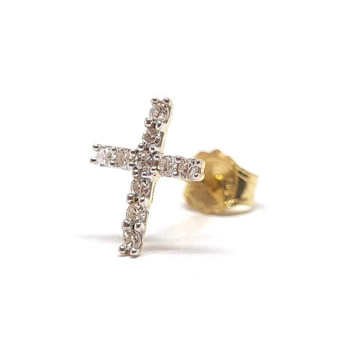 Boucles d'oreilles Boucle d'oreille croix diamants or jaune 58 Facettes