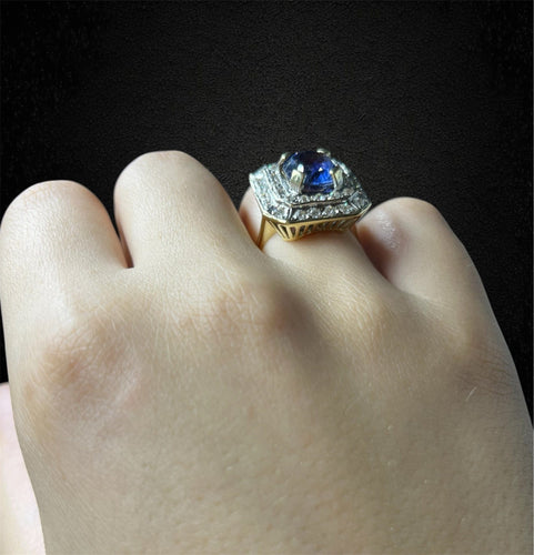 Bague 55 Bague octogonale - Bague avec saphir Verneuil et diamants 58 Facettes