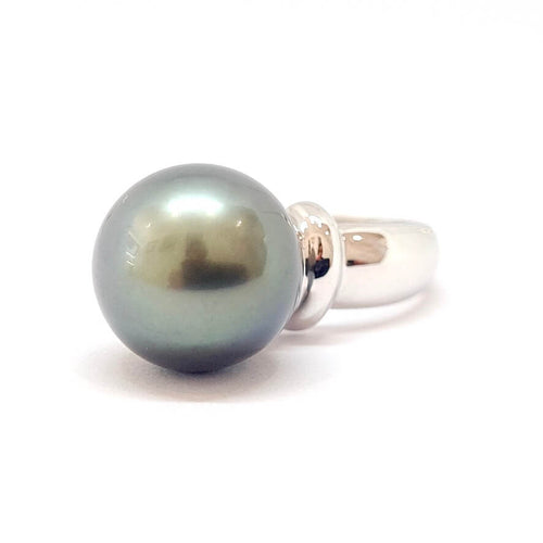 Bague 54 Bague solitaire perle de Tahiti en or blanc 18 carats 58 Facettes