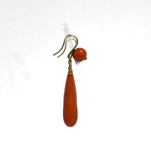 Boucles d'oreilles Boucles d’oreilles pendantes goutte en or jaune 18K, corail et perles 58 Facettes REF2560-328