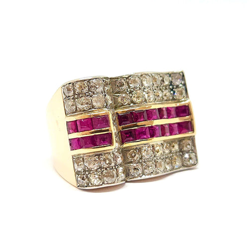 Bague 51 Bague Tank en Or jaune, rubis & diamants 58 Facettes