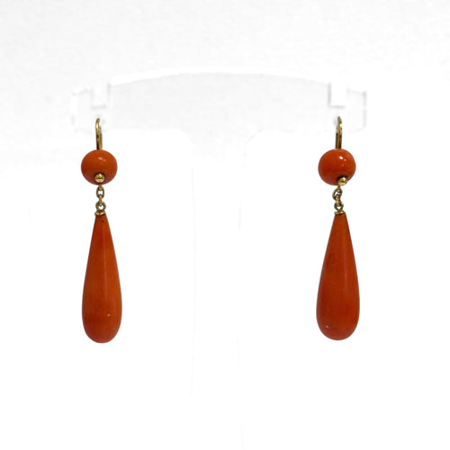 Boucles d'oreilles Boucles d’oreilles pendantes goutte en or jaune 18K, corail et perles 58 Facettes REF2560-328